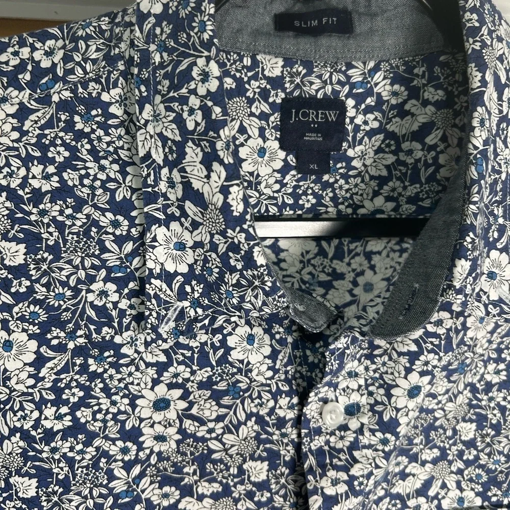 J. Crew Navy and White Floral Shirt